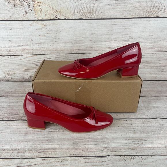 Reformation Terry Womens Sz 5.5 Ballet Pumps Heels Scarlet Patent Leather - Picture 1 of 11